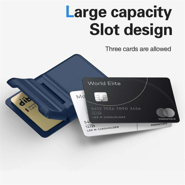 MagSafe Leather Card Holder showing large capacity slot design with three cards.