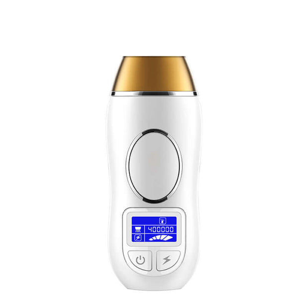 IPL laser hair removal device with a sleek design and digital display for painless hair removal at home.