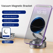 Magnetic Car Phone Holder with vacuum suction cup for adjustable angle and strong magnetic grip.