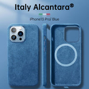 Italian Alcantara iPhone Case – Premium Business Leather Cover for iPhone 13 Pro in Blue.