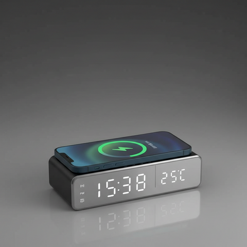 Wireless phone charger clock thermometer