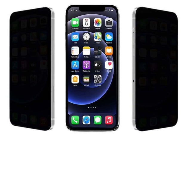 iPhone Privacy Screen Protector with Camera Lens Film shown on iPhone 11 to 16 Pro for full protection.