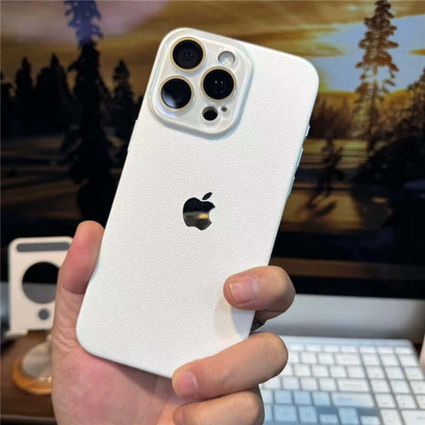 iPhone Leather Case - Premium Protective Shell for iPhone showcasing a white leather finish and precise cutouts.