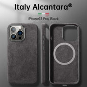 Italian Alcantara iPhone Case in Black for iPhone13 Pro with premium leather craftsmanship.