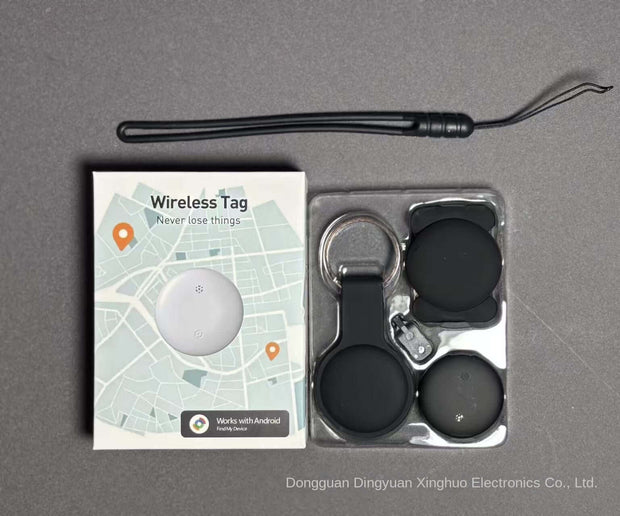 Waterproof Anti-Lost Tracker package showing wireless tags and accessories for easy tracking and locating items.
