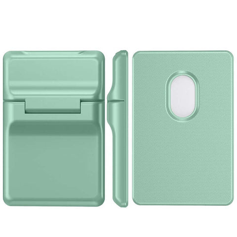 MagSafe Leather Card Holder in mint green color, showcasing a slim design for secure phone attachment and easy access.