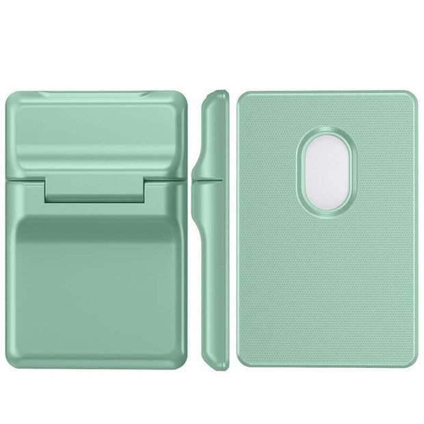 MagSafe Leather Card Holder in mint green color, showcasing a slim design for secure phone attachment and easy access.