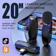 Wireless Lavalier Microphone for barrier-free reception, compact design, ideal for live streaming, vlogging, and recording.
