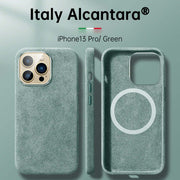Italian Alcantara iPhone Case – Premium Business Leather Cover, Green for iPhone 13 Pro.