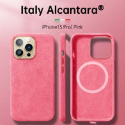 Italian Alcantara iPhone Case – Premium Business Leather Cover in Pink for iPhone 13 Pro