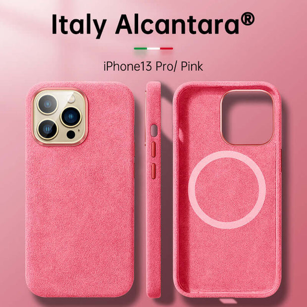 Italian Alcantara iPhone Case – Premium Business Leather Cover in Pink for iPhone 13 Pro