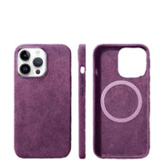Italian Alcantara iPhone Case – Premium Business Leather Cover, showcasing a slim purple design with MagSafe compatibility.