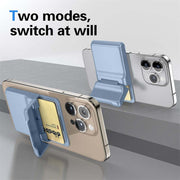 MagSafe Leather Card Holder showcasing two modes for card storage and phone stand functionality.