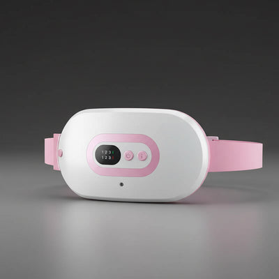 Electric heated belt with adjustable settings and pink straps to relieve deep tissue pain.