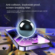 iPhone Privacy Screen Protector showing anti-collision and explosion-proof features for enhanced screen protection.