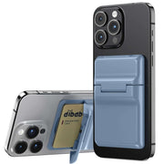MagSafe Leather Card Holder attached to a smartphone, showcasing its magnetic design and card storage feature.