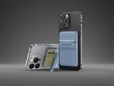 MagSafe Leather Card Holder attached to a smartphone, showcasing its magnetic design and card storage feature.