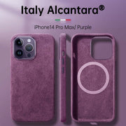 Italian Alcantara iPhone Case - Premium Business Leather Cover for iPhone 14 Pro Max in Purple