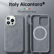 Italian Alcantara iPhone Case – Premium Business Leather Cover for iPhone 13 Pro in gray color.