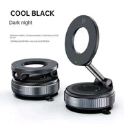Magnetic Car Phone Holder with vacuum suction cup and multi-axis rotation for safe navigation in cool black.