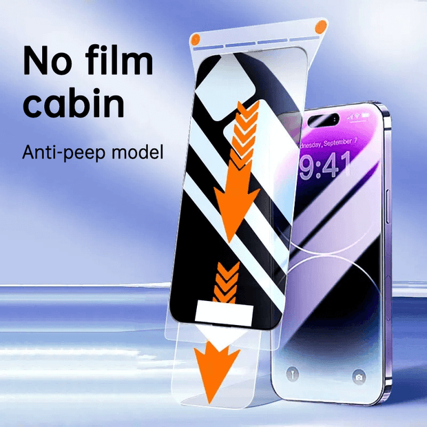 iPhone Privacy Screen Protector showing anti-peep technology with smartphone nearby