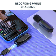 Wireless Lavalier Microphone recording while charging connected to a smartphone and laptop.