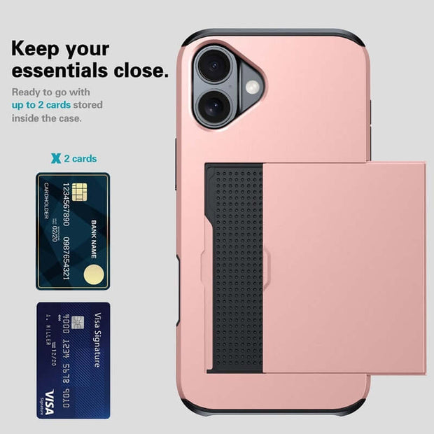 iPhone Card Holder Case – Slide Push Protective Cover with hidden card slot for up to 2 cards.