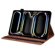 Leather iPad Case – Business Folio Protective Cover in brown with iPad Pro displaying colorful graphics.
