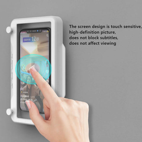 Waterproof Bathroom Phone Holder showing touch-sensitive screen with high-definition picture for shower use
