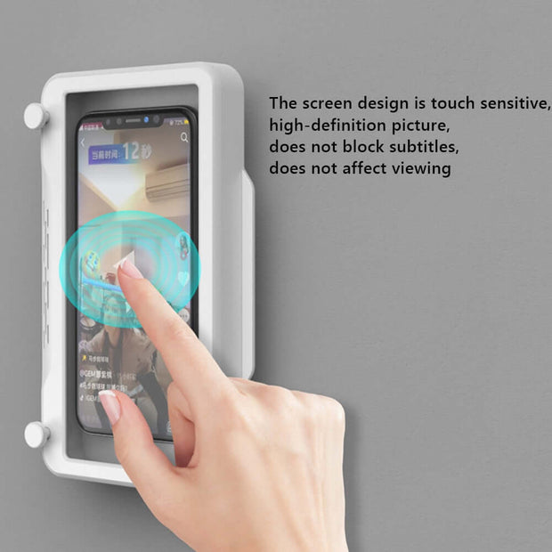 Waterproof Bathroom Phone Holder showing touch-sensitive screen with high-definition picture for shower use