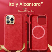 Italian Alcantara iPhone Case – Premium Business Leather Cover in red for iPhone 13 Pro