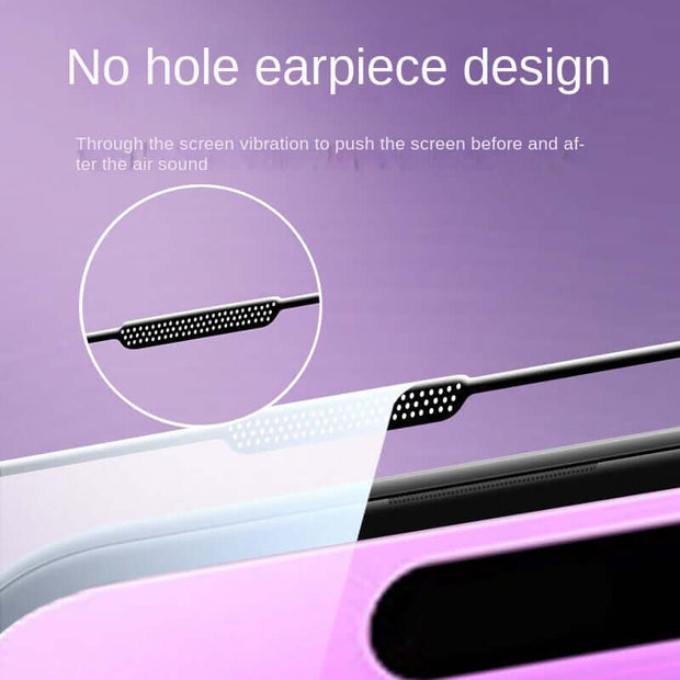 iPhone Privacy Screen Protector showing no hole earpiece design for enhanced audio quality and privacy.