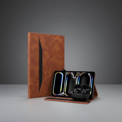 Leather iPad Case – Business Folio Protective Cover showcasing a brown leather design for iPad Pro.