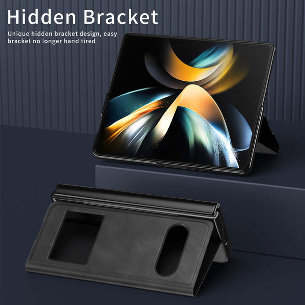 Samsung Fold Leather Case with hidden bracket design for easy hands-free use and premium protection.