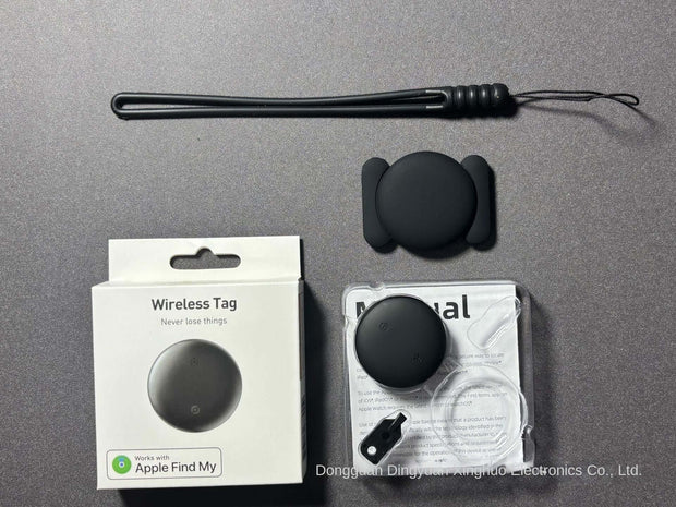 Waterproof Anti-Lost Tracker and accessories, including Wireless Tag packaging, compatible with Find My app.