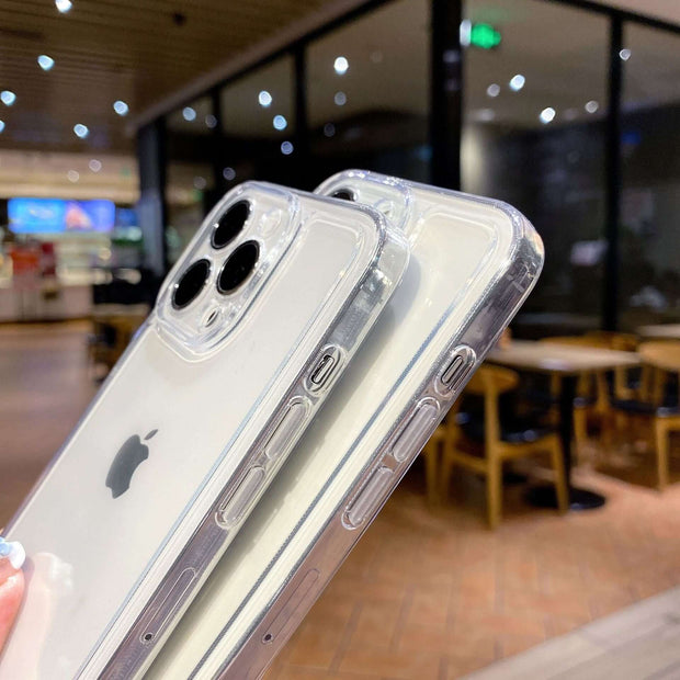 Transparent iPhone Case – Anti-Drop Protective Cover displayed in a café setting, showcasing its crystal-clear design.