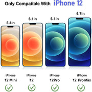 iPhone Privacy Screen for iPhone 12 Mini, 12, 12 Pro, and 12 Pro Max with size specifications.