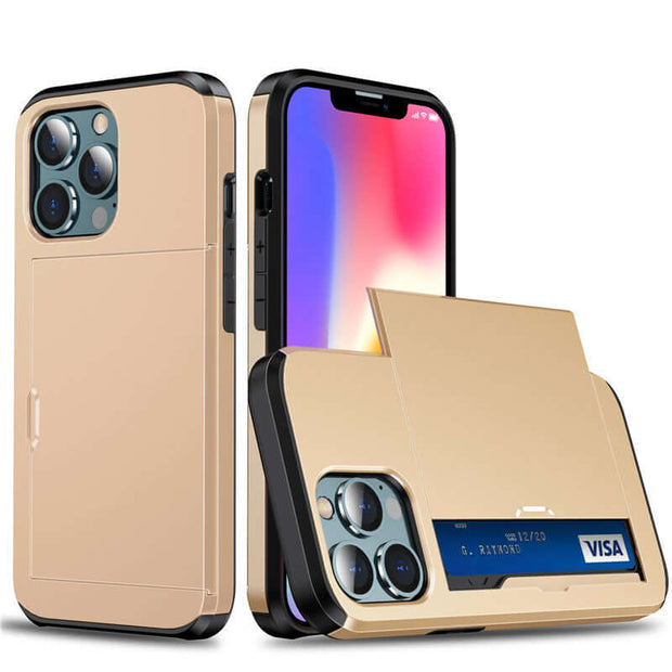 iPhone Card Holder Case – Slide Push Protective Cover with hidden card storage and sleek design