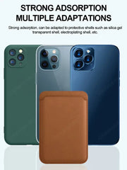 MagSafe Wallet Card Holder shown with various iPhone models highlighting strong adsorption and multiple adaptations.