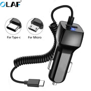 Fast Car Phone Charger with USB and Type-C cable for quick charging in vehicles