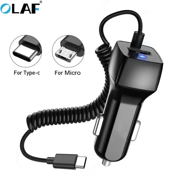 Fast Car Phone Charger with USB and Type-C cable for quick charging in vehicles
