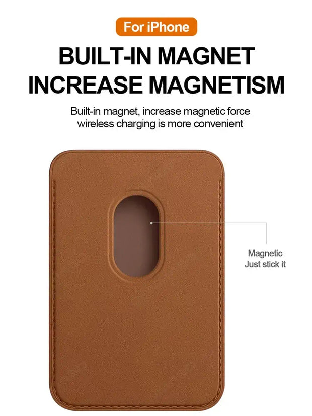 MagSafe Wallet Card Holder for iPhone, featuring built-in magnet for increased magnetism and convenience.