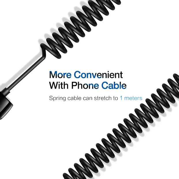 Fast Car Phone Charger with spring cable that stretches to 1 meter for convenience.