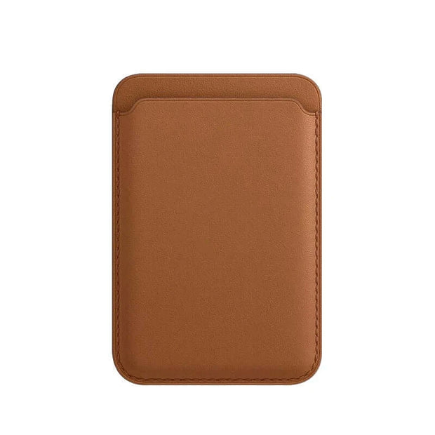 MagSafe Wallet Card Holder in brown leather, slim and stylish card storage for iPhone.
