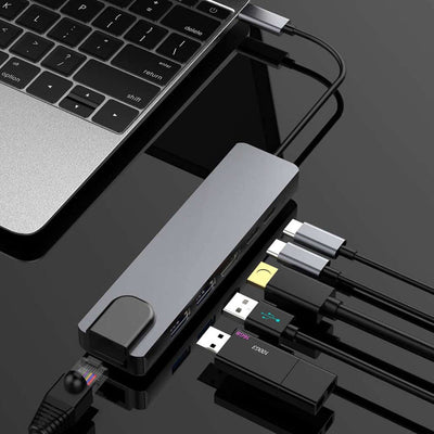 Hub USB - C 6 en 1 – RJ45, HDMI, USB 3.0, Lecteur SD - WorldElectronic